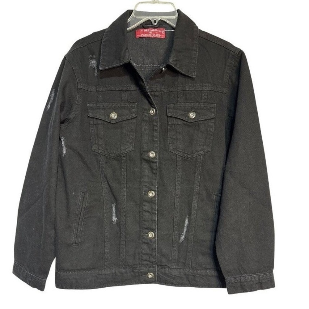Red Label By Patrol Jeans Black Denim Trucker Jacket S‎ Distressed  New